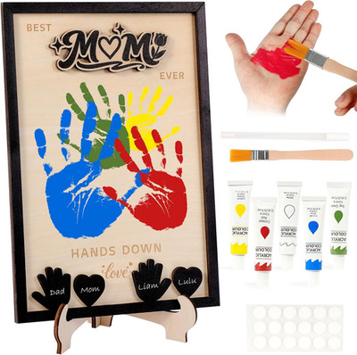 Mothers Day Gifts from Kids DIY Handprint Craft Kit 5 Non Toxic Paint Wooden