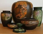 Roseville Rosecraft Panel and Rosecraft Vintage Brown and Green Vtg. Art Pottery