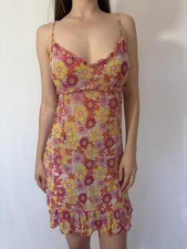 Floral Colorful Mesh Ruffle Slip Spaghetti Strap Dress