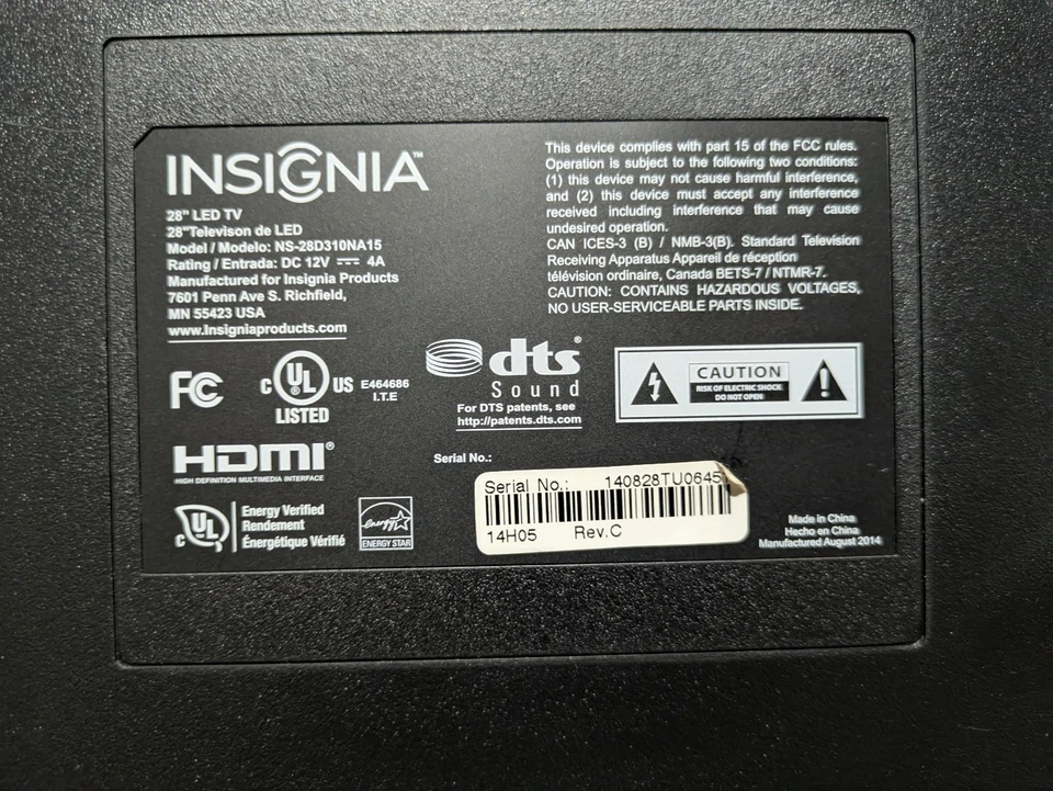 Insignia NS-28D310NA15 28" LED TV 720p 60Hz HDTV HDMI USB VESA Energy Star - Image 4 of 4