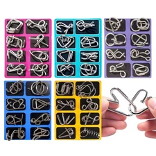 5 Sets Brain Teaser Mind IQ Test Toy Game Metal Wire Puzzles Magic Trick Gift ﻿