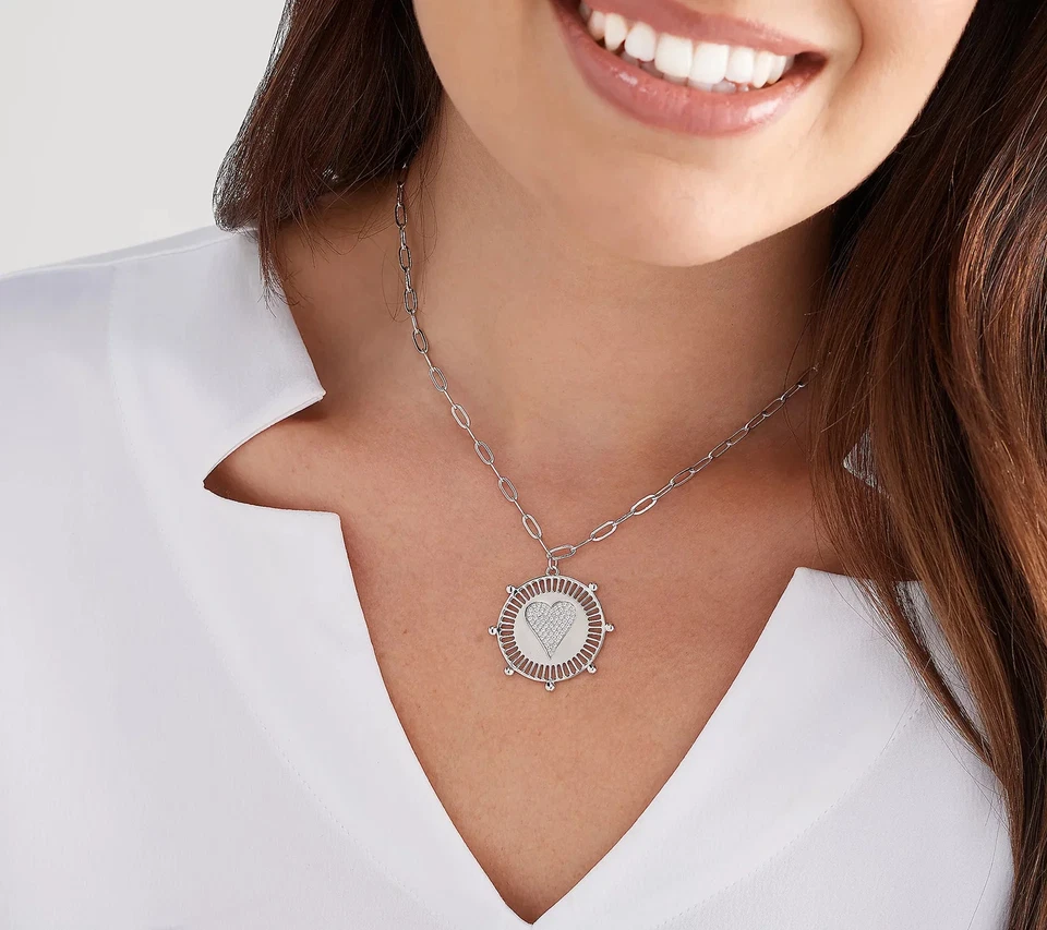 Diamonique x Jennifer Miller Heart Disk Pendant Necklace - Image 3 of 3