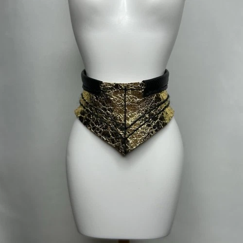 Vintage *Barbie* Belt ~Metallic Gold w/ Black Trim~ Corset Style