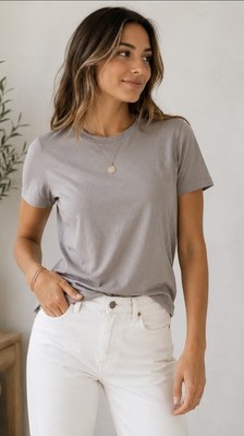 Theory Womens S Gray Classic Crew Short Sleeve Luxe Tee Pima Cotton Minimalist