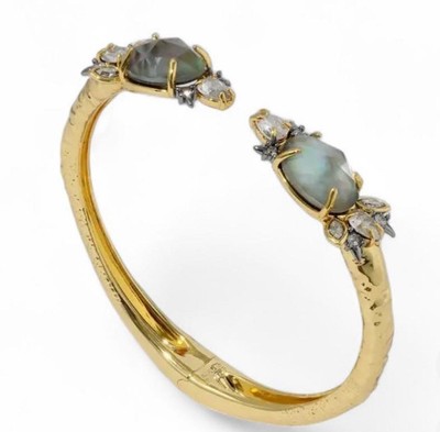 Alexis Bittar 14k Gold Plated Hinge Bracelet with Black Mother of Pearl Doublets
