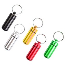 5Pcs Waterproof Alloy Pill Bottle Keychain Emergency Medicine Holder Container