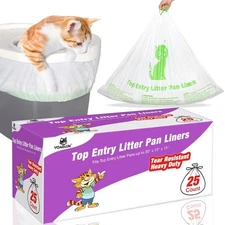 Heavy Duty Cat Litter Box Liners, Tear Resistant, 25 Count Drawstring Bags