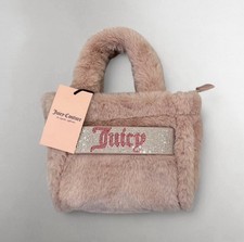 new w tags Juicy Couture pastel pink faux fur mini tote rhinestoned jeweled logo