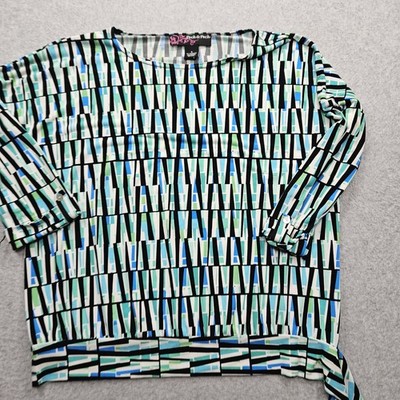Peck & Peck Women's Small Blue Geometric Pattern 3/4 Sleeves Tops