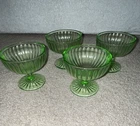 Uranium Pressed Depression Glass Dessert Bowls, Set of 4, Glossy Ribbed
