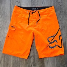 Fox Racing Board Shorts Neon Orange Black Mens size 36 Logo Swim Trunks Cargo