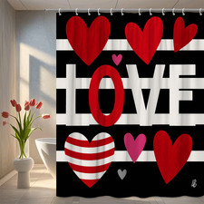 Love Hearts Black and White Shower Curtain for Home Decor