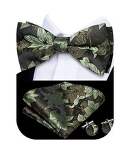 Men's Pre-Tied Bow Tie Set with Pocket Square Cufflinks for Wedding Formal