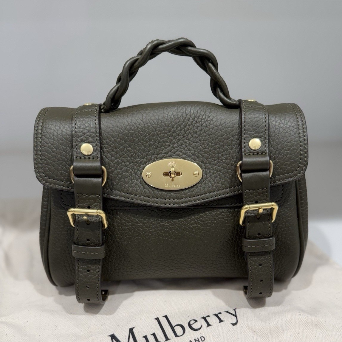 Mulberry Mini Alexa Satchel Juniper Green Gold Hardware Buckle