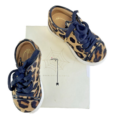 Charlotte Olympia Mädchen Incy Purrfect Kitty Turnschuhe Leopardenmuster Ponyhaar S24