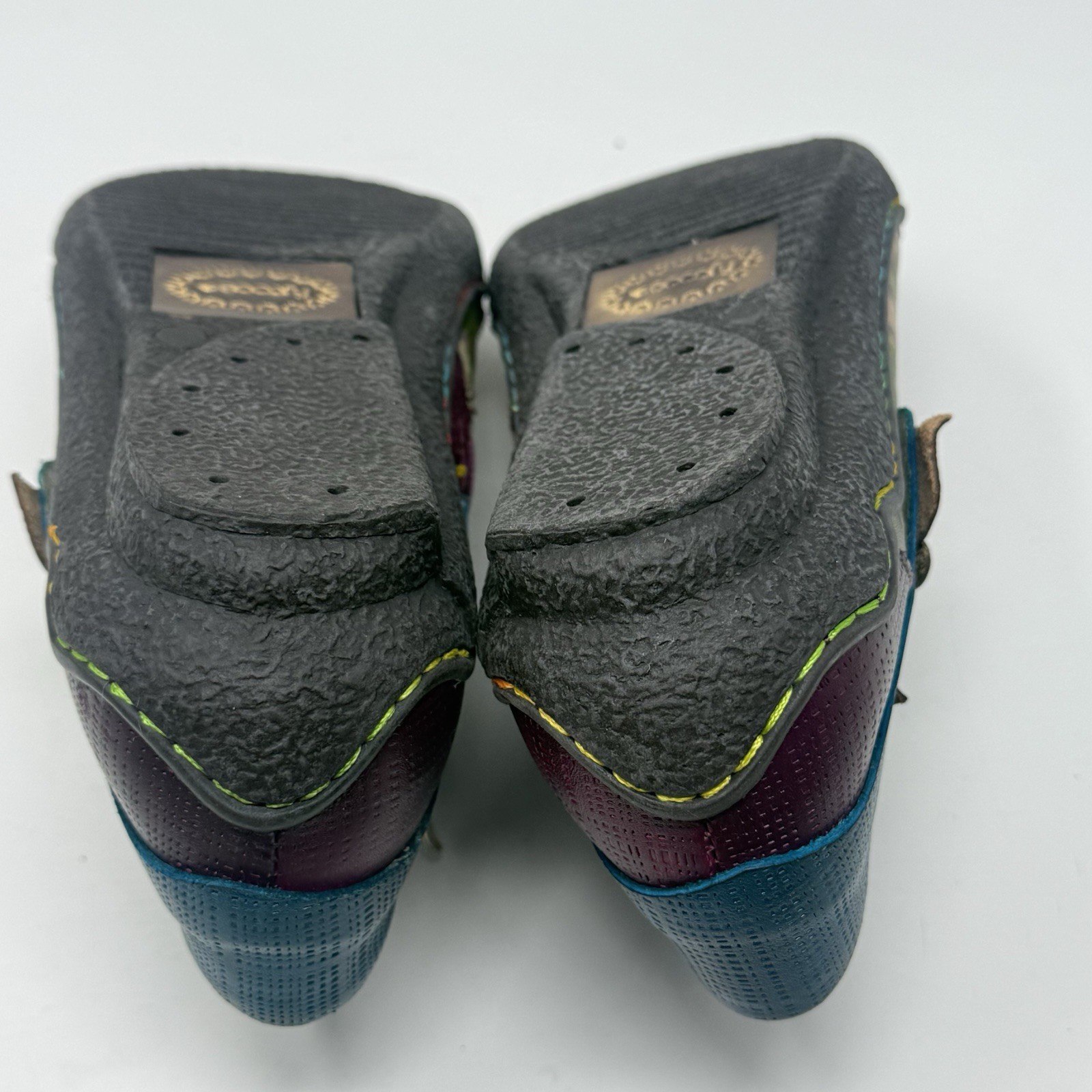 Socofy Vicconfy Shoes Womens 8 - 8.5 Purple Teal Leather  Floral Side Zip Boho