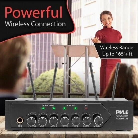 Pyle UHF Wireless Lavalier Microphone Set 4 Transmitters Home Recording PDWM4122 - Image 2 of 4
