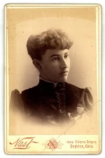 Cabinet Card Circa 1890s Nast & Co. Young Woman High Collared Dress Denver Co
