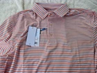 NWT Southern Tide polo, men's L, XL, poly., $88, orange, white & green stripes