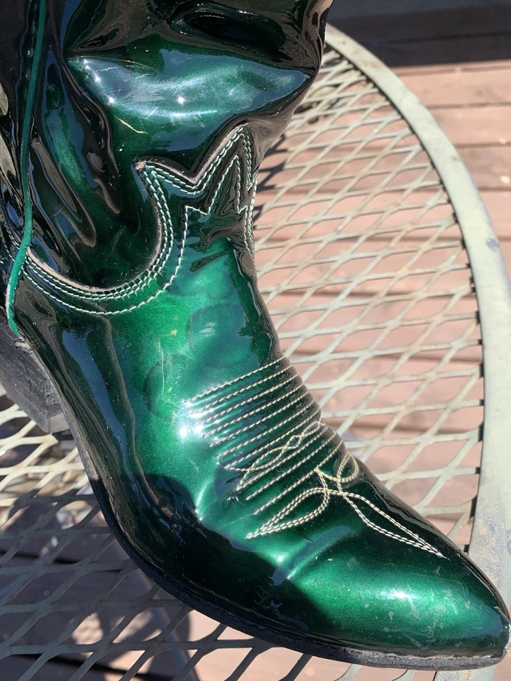 Rare 1960s Tony Lama Green Patent Leather Cowboy Boots | Vintage Western Size 5B - Image 4 of 4