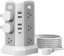 Surge Protector Power Strip Tower with USB C Port PD18W ,10FT Gray White