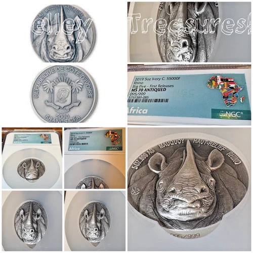 Buffalo Africa Big Five Ivory Coast  2020 Silver 5oz. NGC MS-70 Coin 5000 Francs