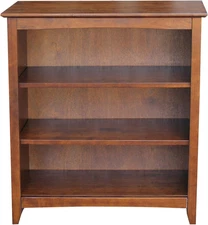Shaker Bookcase 36" H Solid Sturdy Real Parawood Furniture, Eco-Friendly, Three