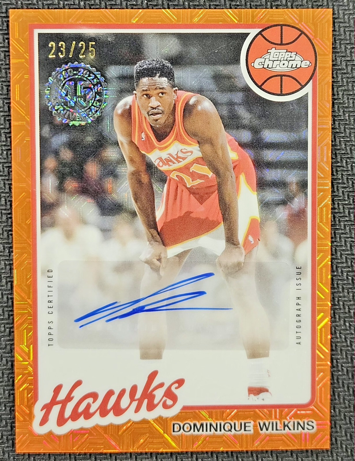 Dominique Wilkins 2025-26 Topps 45th Anniversary Orange Mojo Auto #/25 Hawks