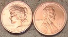 1921 PEACE DOLLAR & 1909 VDB PENNY - 1 Oz. BU COPPER ROUNDS - .999 FINE BULLION — photo 1