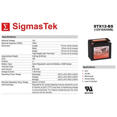 SigmasTek 12V SLA/AGM Battery – Replacement For Suzuki DR650S, ER, ES (1994-1995)