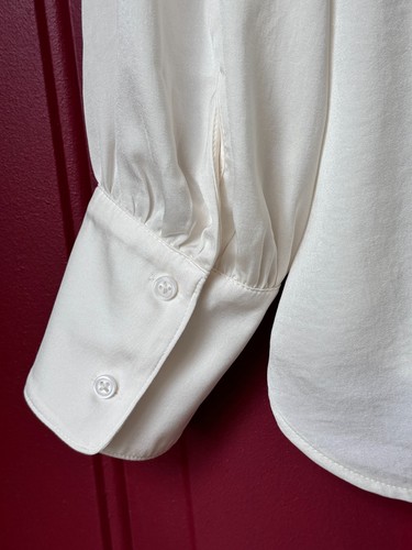 Banana Republic Pet Sz L Womens Off White Blouse Shirt Popover Long Sleeve - Picture 6 of 11