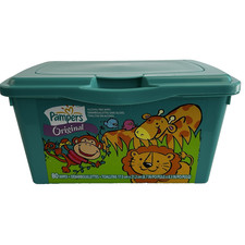 Vintage EMPTY TUB ONLY Pampers Baby Wipes Storage Container Green Jungle Animals