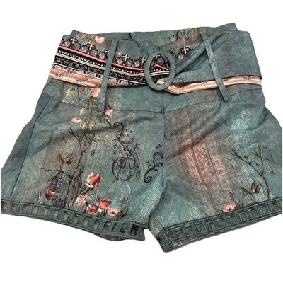 Women s Vintage Floral Lace Print Size Med  High Waist Shorts With D Ring Belt