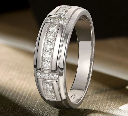 Iced Out Moissanite Men's Ring 925 Sterling Silver Channel Band Size 9 VVS1 D