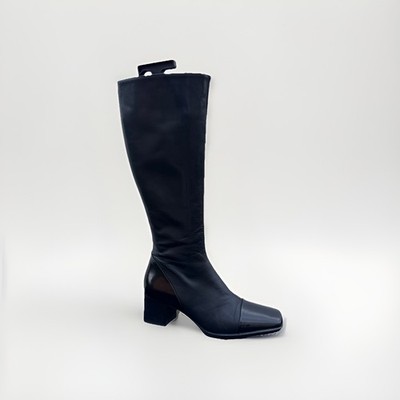 Vintage Bally Black Leather Knee High Toe Cap Boots Size EU 38,5 UK 5,5