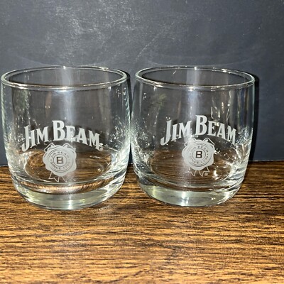 Jim Beam Whiskey Tumbler Glass -3.25 Set Of 2 Collector Vintage Distillery