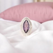 Natural Amethyst Gemstone 925 Sterling Silver Ring Engagement Gift For Wife