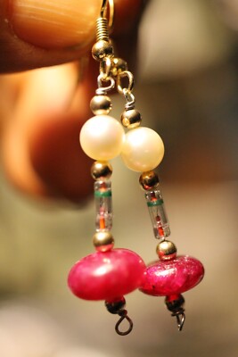 E.J. Gold - CQR Radio Diode Earrings 18k Ruby & Pearl