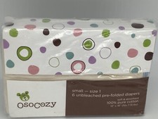 Osocozy Prefolded Cloth Diapers Size 1 - Unbleached Pack of 6 Small