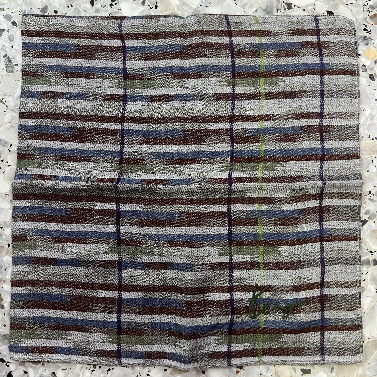 MAN HANKY SILVER-GRAY BROWN STRIPED JAPAN VTG COTTON POCKET ART