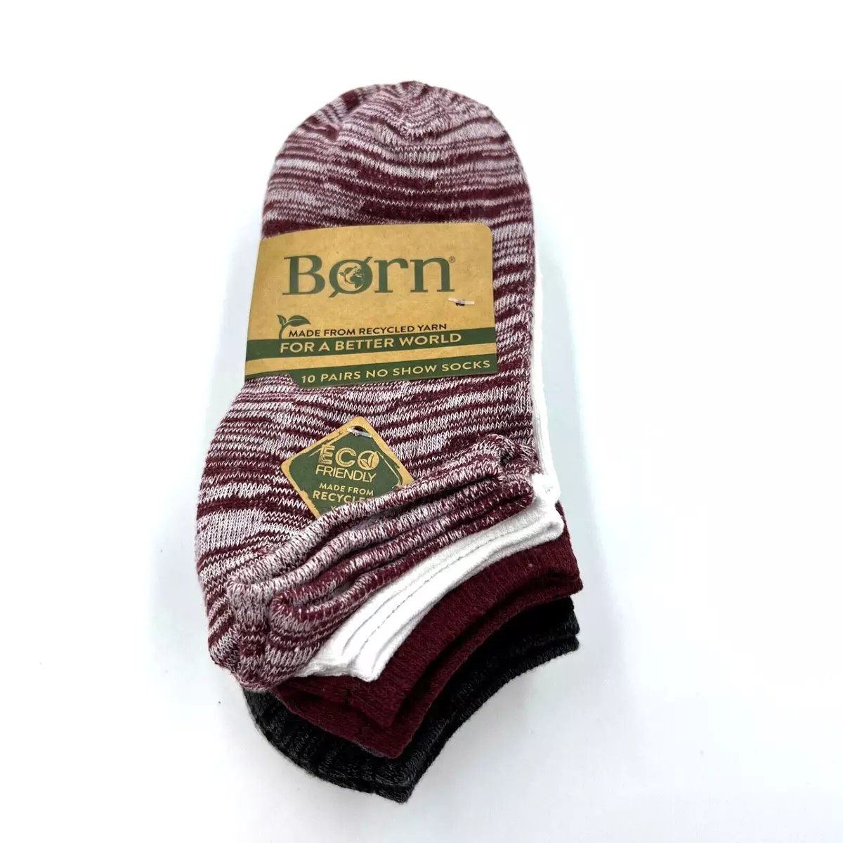 Born 10 Pair Women No Show Socks Set 7 Solids 3 Space Dye Blues Gray Black Red