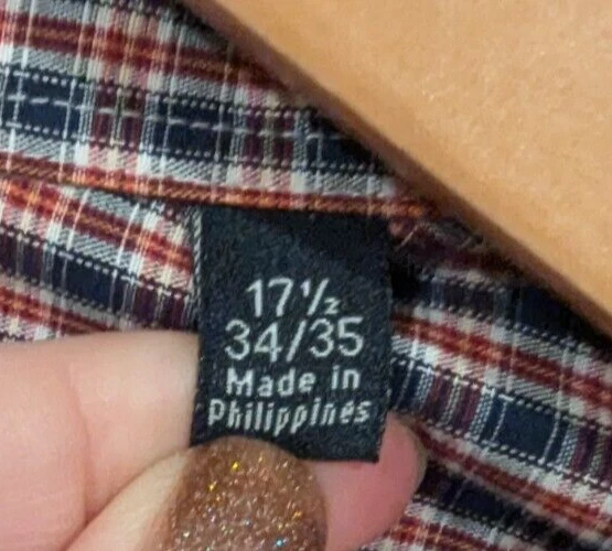 Nautica Non- Iron Men's Long Sleeve Dress Shirt Size 17.5 34/35 Red Blue Plaid - Image 3 of 4