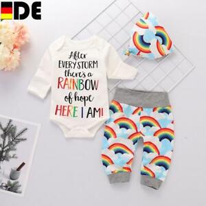 De Baby Kleidung Madchen Junge Regenbogen Strampler Tops Hosen Hut Outfits Set Ebay