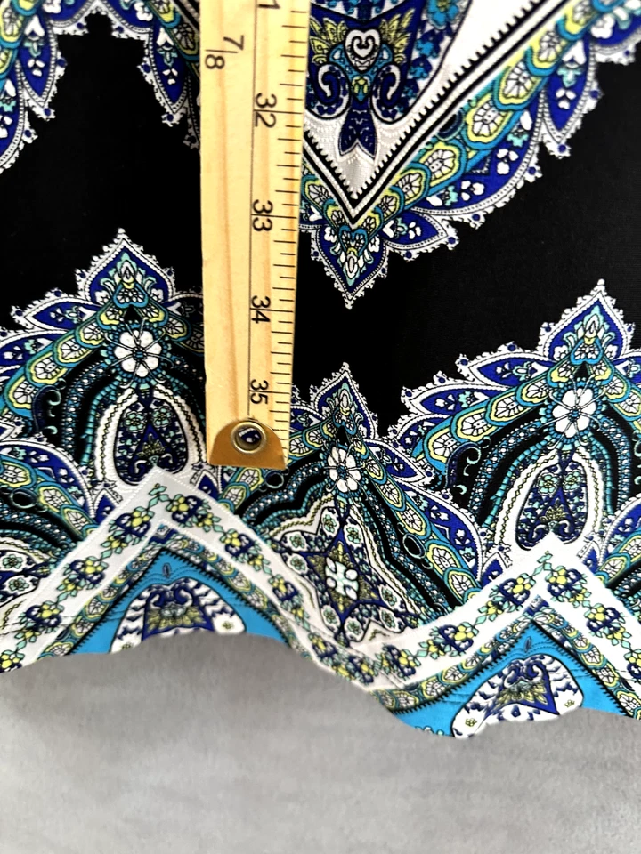 Vestido recto Sandra Dareen para mujer 2X azul geométrico elástico arte para usar boho Foto 4 de 4