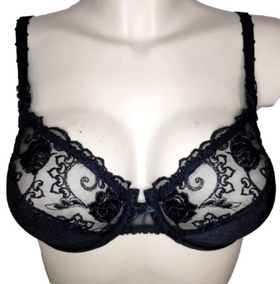 Felina Women's Underwired Bra EU/DE 75B UK 34B in Black Embroidered Sheer