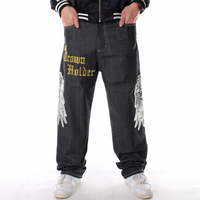 Mens Loose Baggy Jeans Hiphop Skateboard Denim Pants