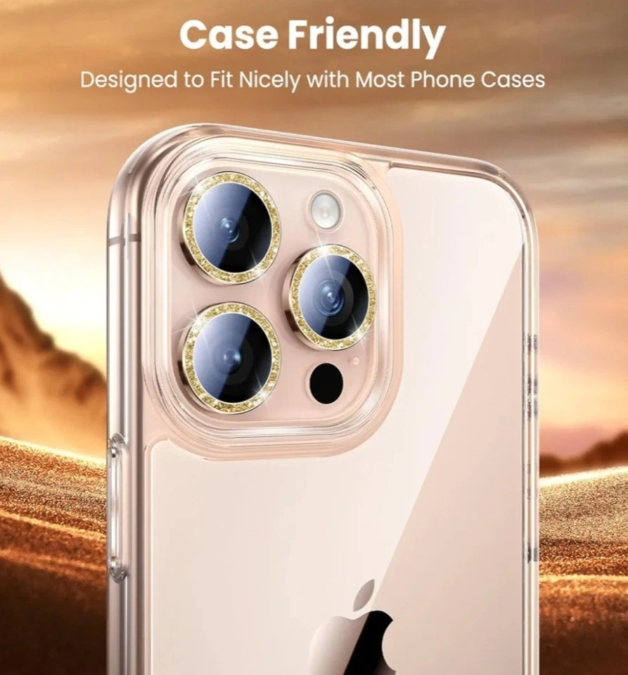 Paquete de 4 protectores de lente de cámara Bling para iPhone 15 Pro/Pro Max | Vidrio templado Foto 3 de 4