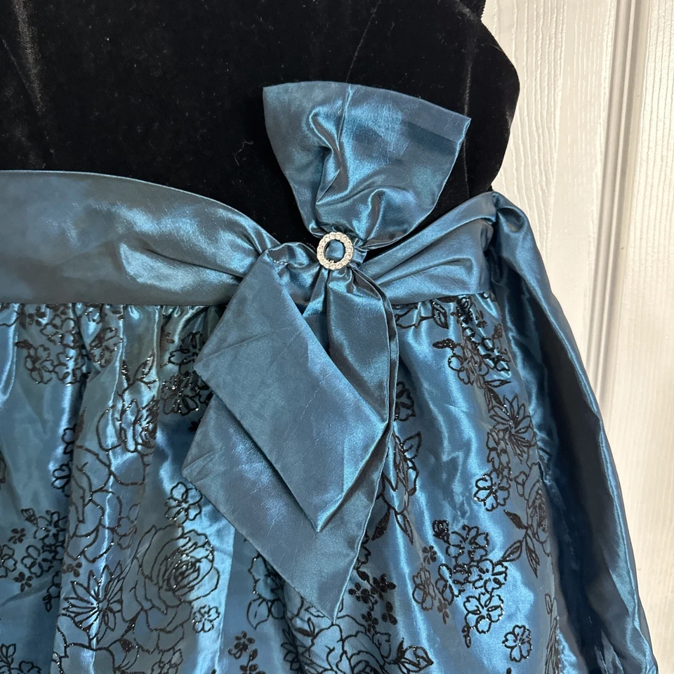 Jona Michelle Girls Blue & Black Glitter Holiday Holiday Party Dress, Size 6 - Image 2 of 4