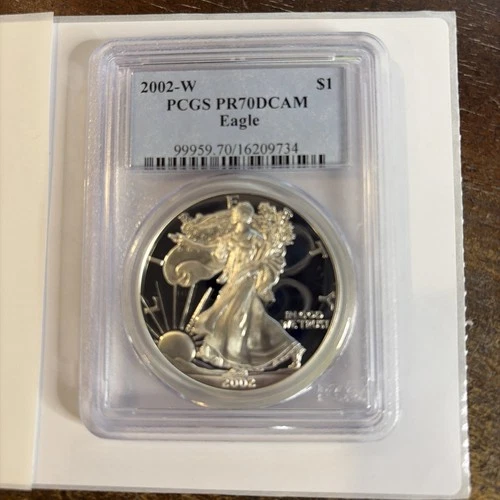2002 W Proof $1 American Silver Eagle Dollar PCGS PR70 DCAM ~Beautiful!