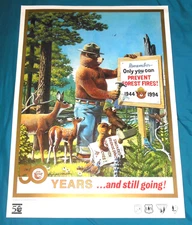 Vtg SMOKEY BEAR Paper Poster "50 Years and Still Going"  17.5 x 24.5  1994  USFS